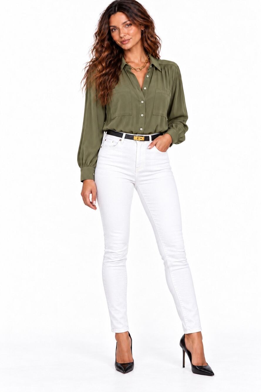 EUC  By Anthropologie Relaxed Collared Button-Down Blouse in Green XL